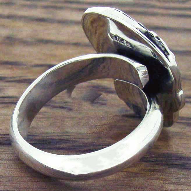 Day of the Dead Candy Skull with Hearts Silver Ring (Small) (248)