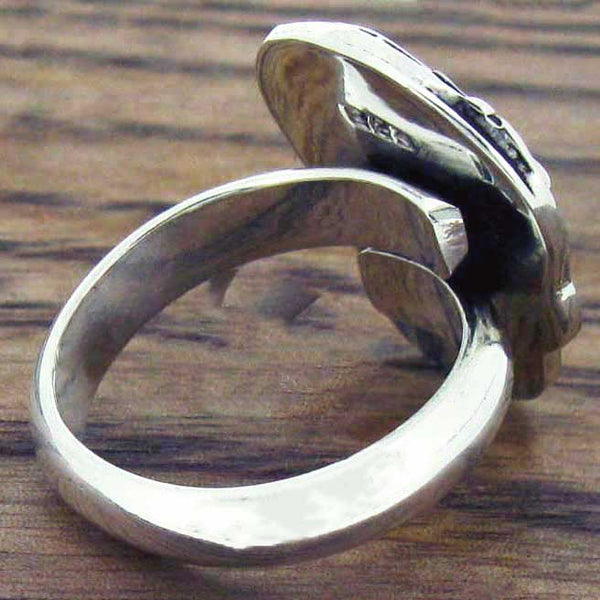 Day of the Dead Candy Skull with Hearts Silver Ring (Small) (248)