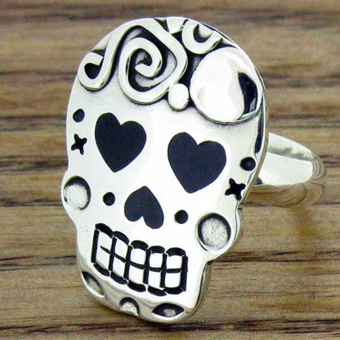 Silver day of the dead handmade ring