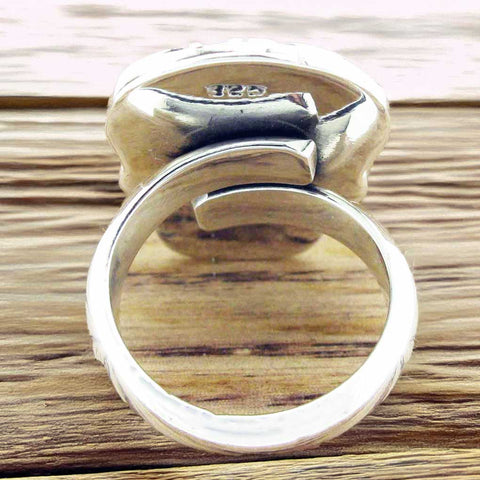 Day of the Dead Candy Skull with Hearts Silver Ring (Large) (249)
