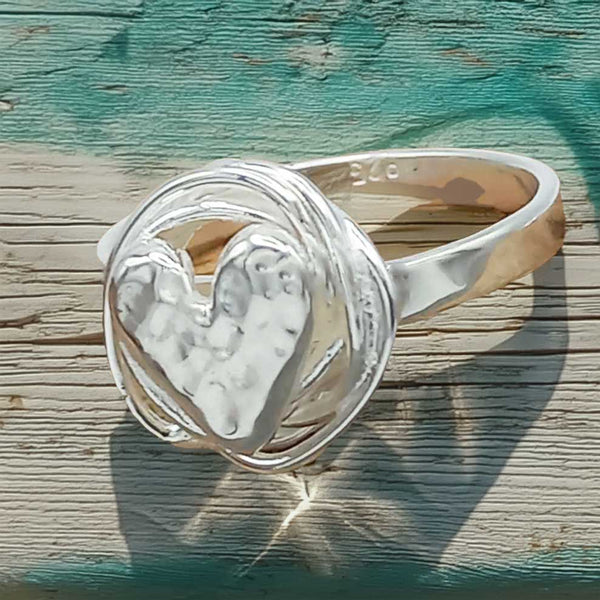 Knotted Heart Silver Ring