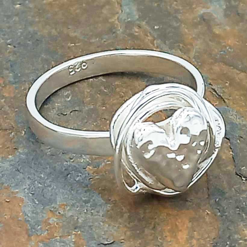 Unusual heart silver ring