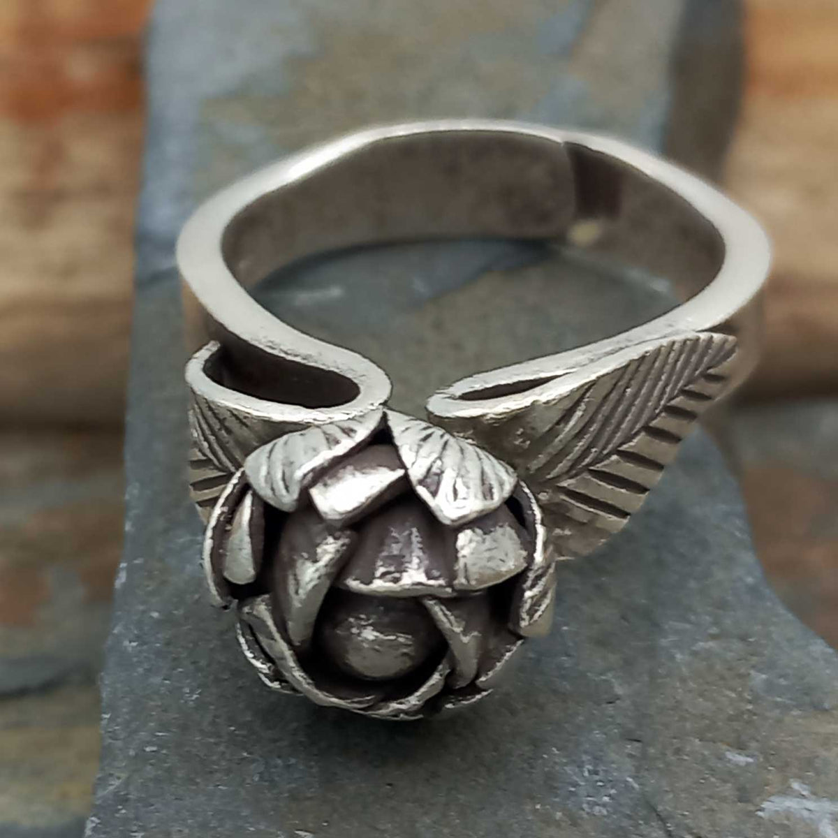 Sleeping Rose Silver Ring