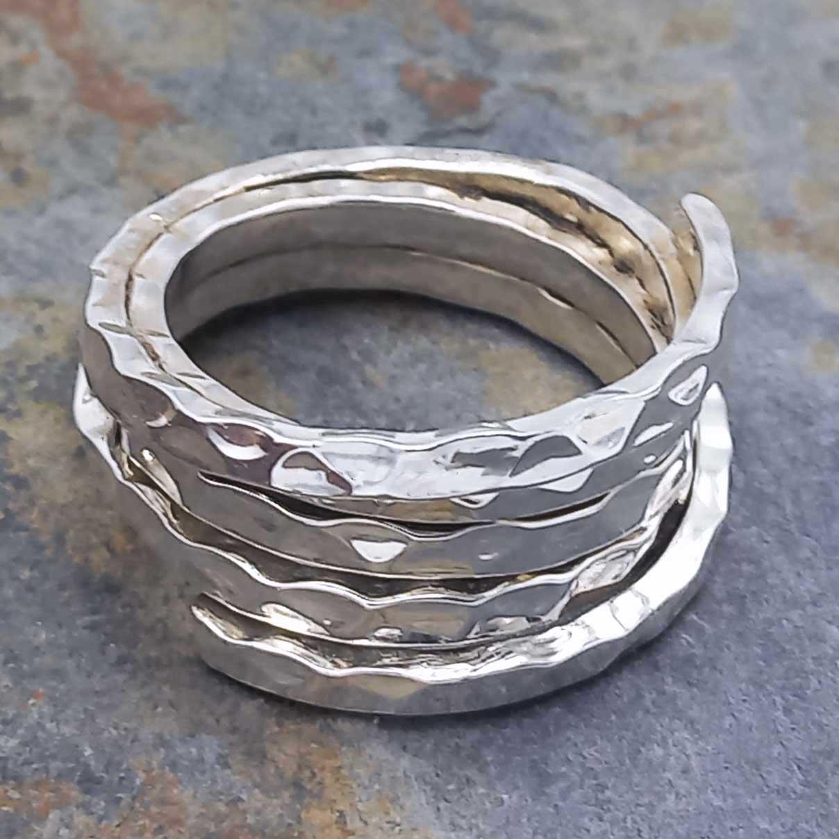 Hammered Strands Silver Ring