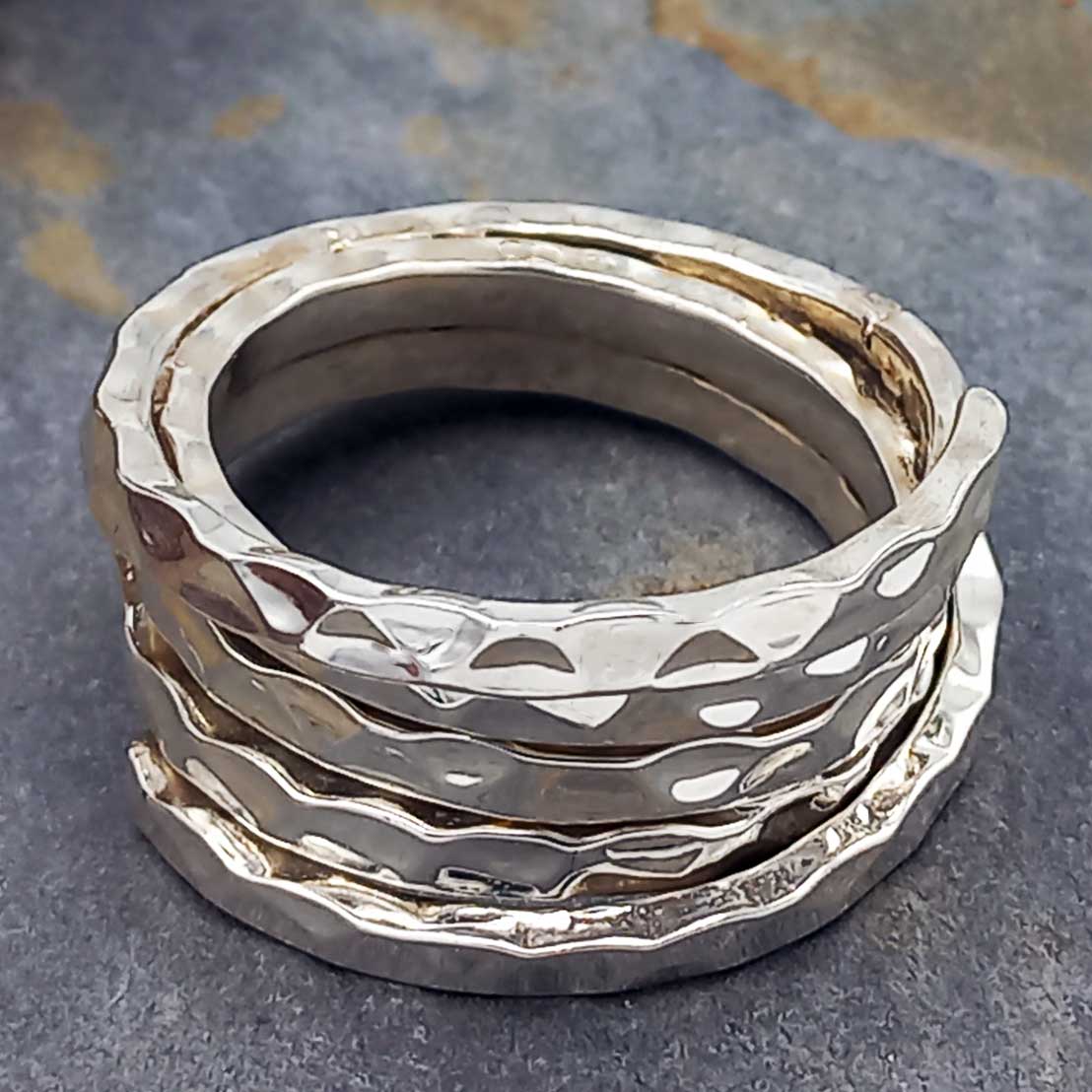 Unusual beaten silver ring