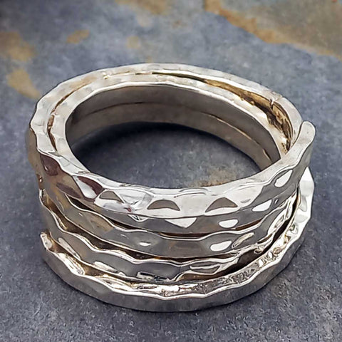 Unusual beaten silver ring
