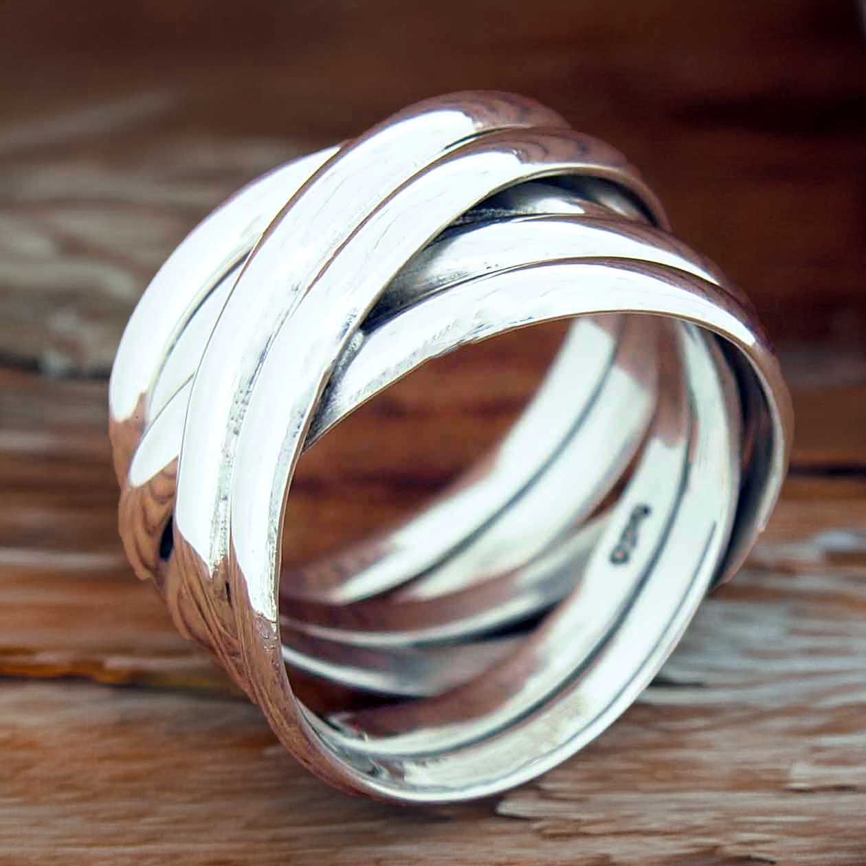 Chunky weaved strands silver ring