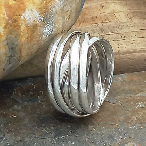 Polished Strands Silver Ring