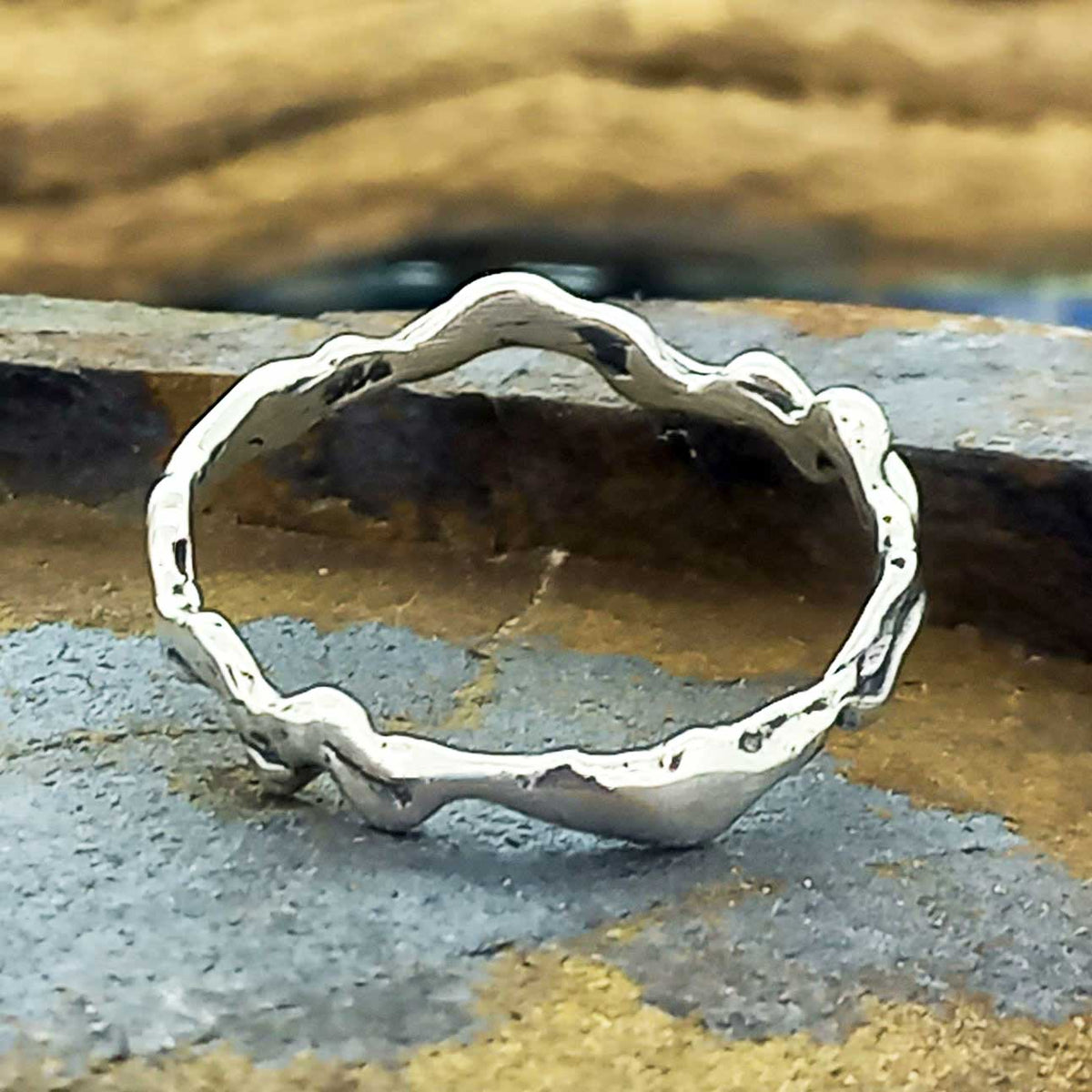 Organic thin sterling silver band