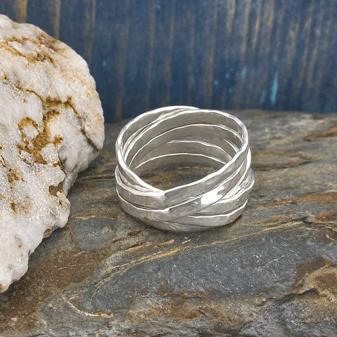 Unusual silver hammered Hebra ring
