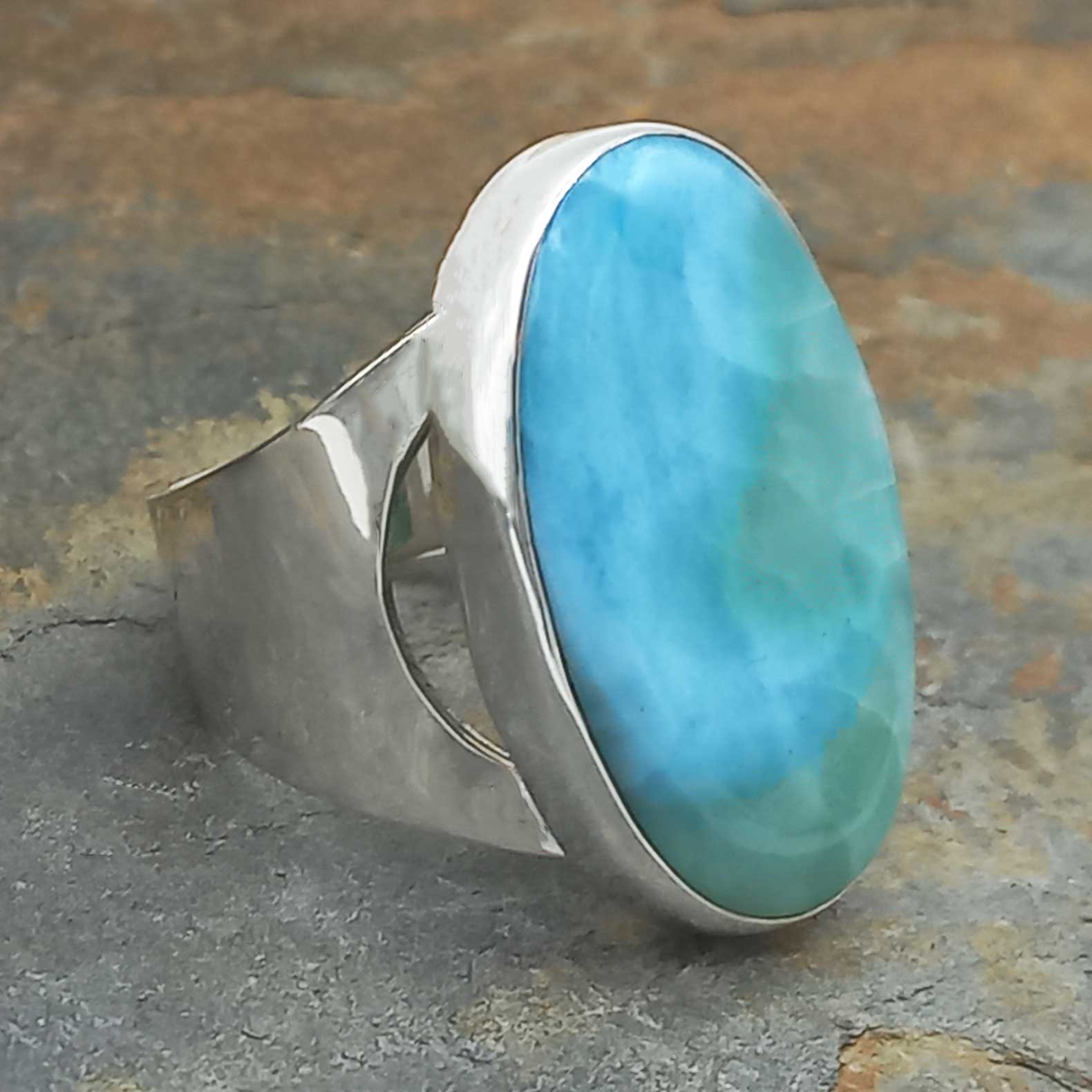 Unusual Larimar Silver Ring
