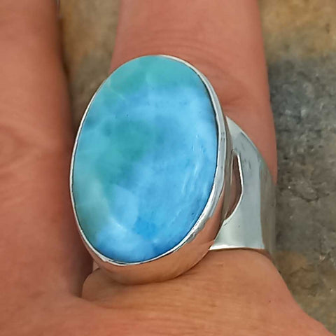Chunky Larimar silver ring