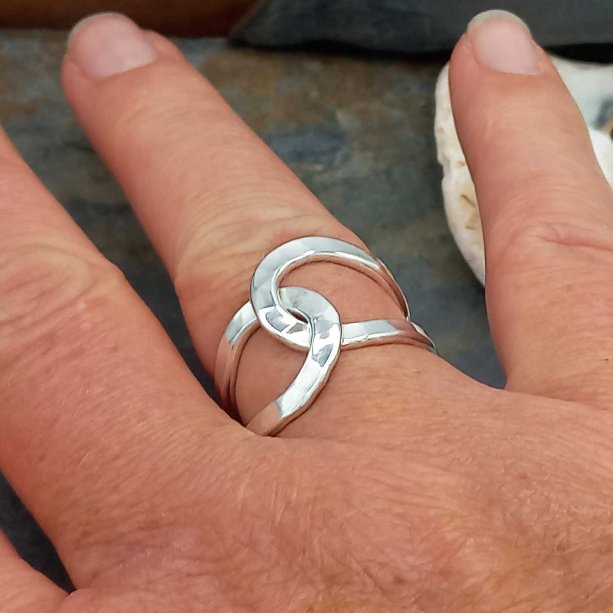 Unusual Sterling Silver Hammered Ring Main image