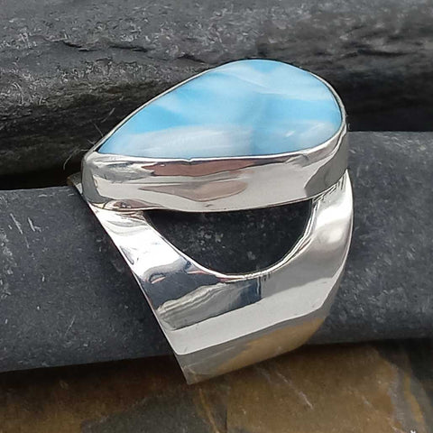 Larimar Teardrop Silver Ring