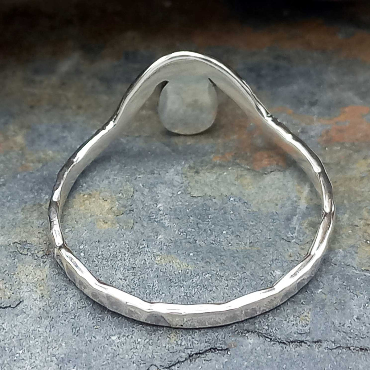 Hammered Opal Curve Silver Ring (355)