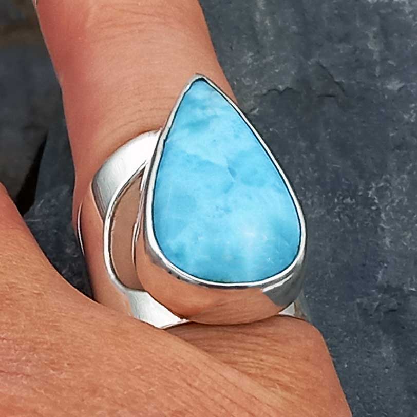 Silver Statement Larimar Ring