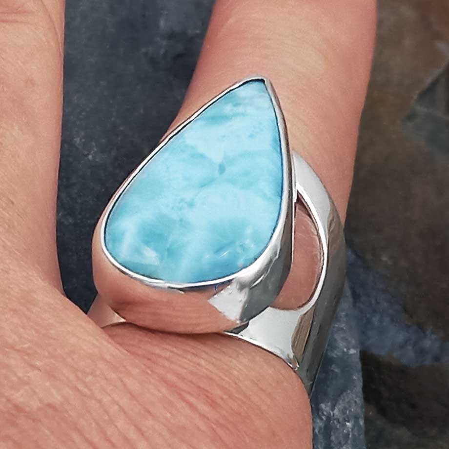 Unusual Silver ring with Larimar