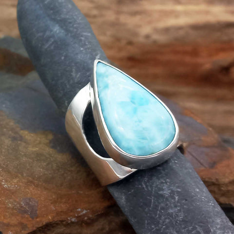 Larimar Teardrop Handmade Ring