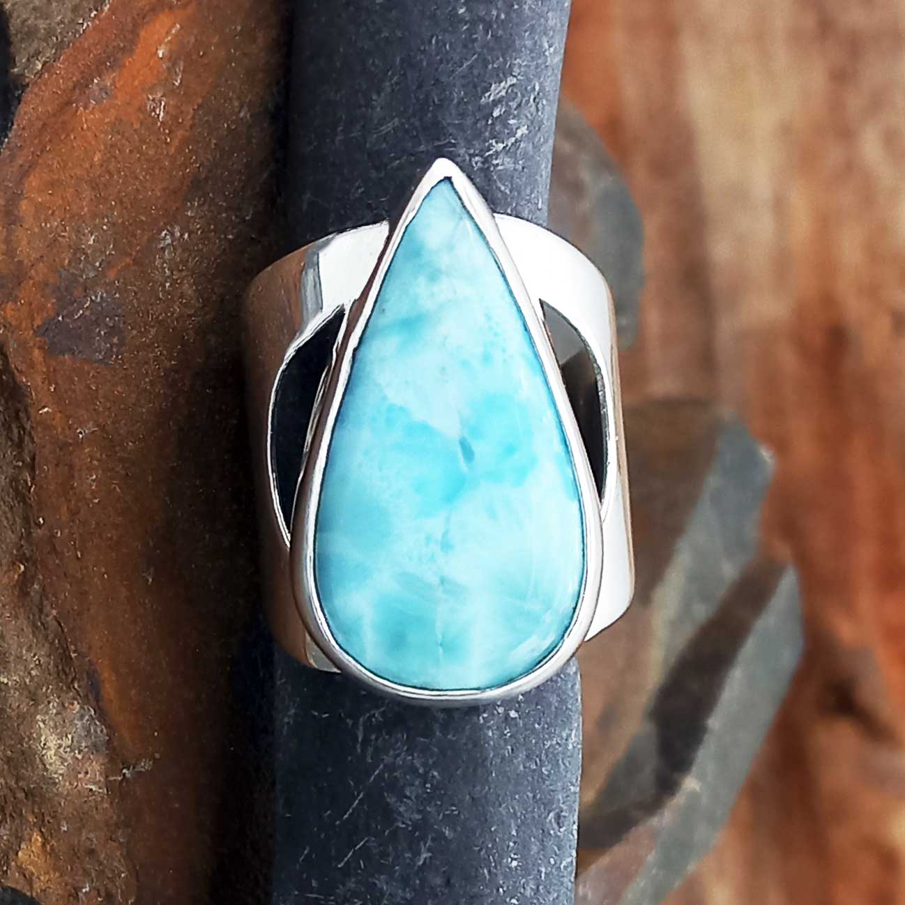Larimar Teardrop Silver Ring