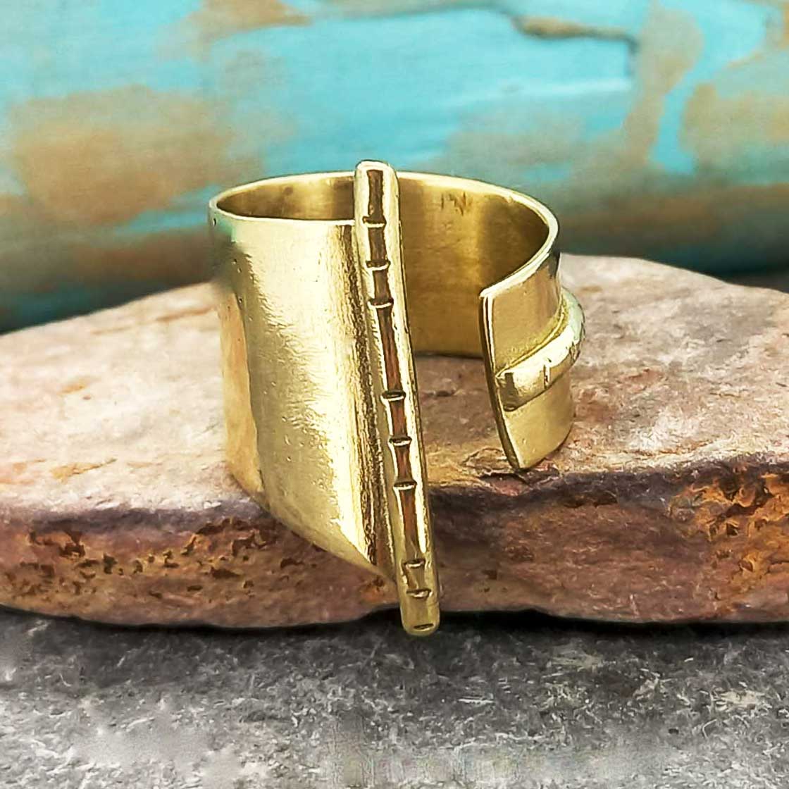 Etched handmade brass tribal ring