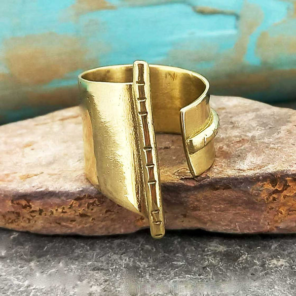 Etched handmade brass tribal ring