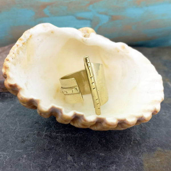 Handcrafted brass ring with etched detail