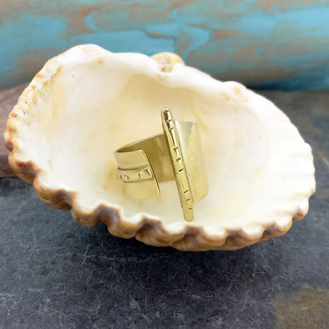 Handcrafted brass ring with etched detail