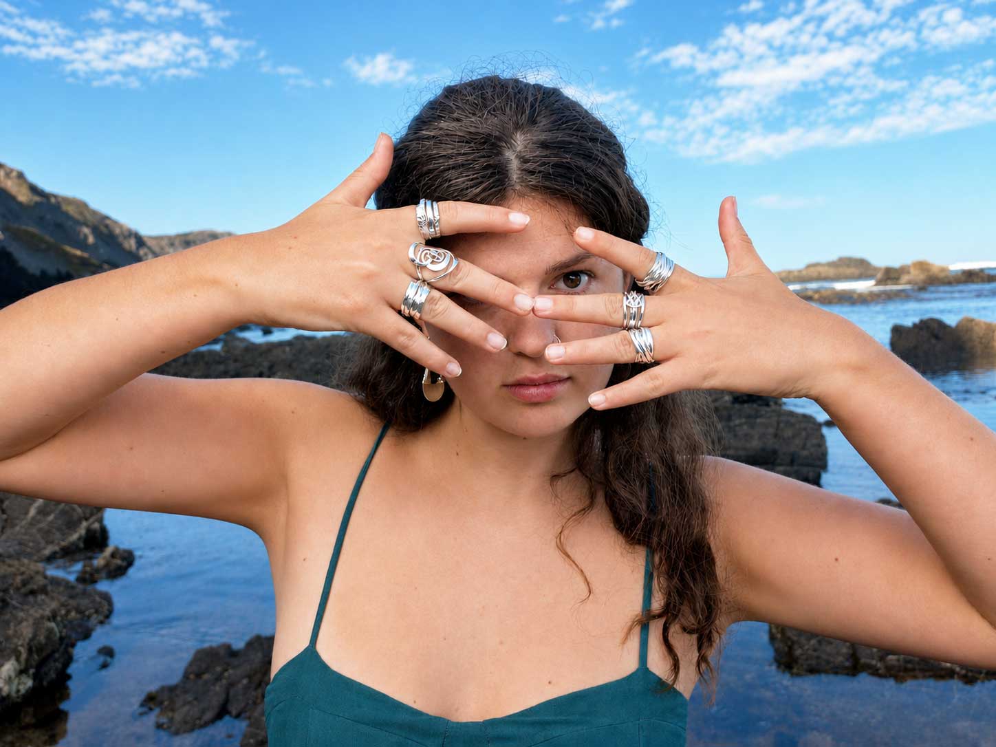 Handcrafted collection of silver chunky, unusual statement rings