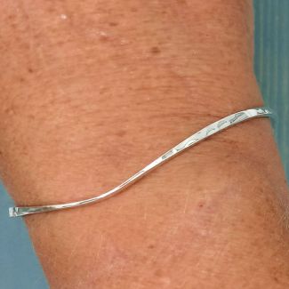 Thin Twisted Hammered Silver Bangle