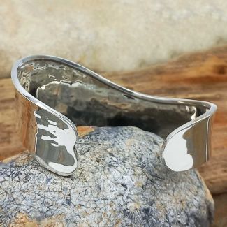 Double Textured Wave Silver Cuff Bracelet (237)