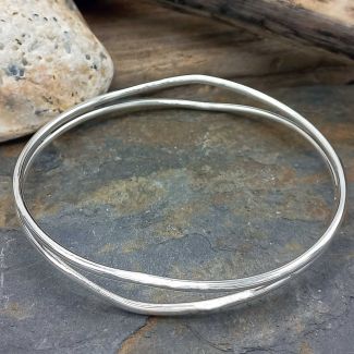Unusual Silver Bangle with 2 strands