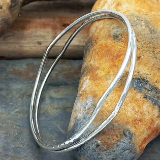 Hammered Duo Silver Bangle