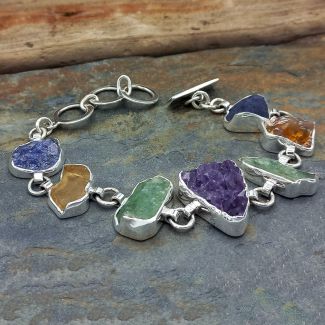 Handmade Tanzanite, Citrine, Peridot and Amethyst silver bracelet