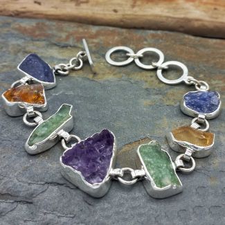 Multi gemstone Chunky Silver Bracelet