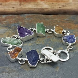 Tanzanite, Citrine, Peridot and Amethyst unusual silver bracelet
