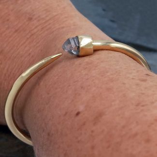Copper & Brass Tusk Bangle with Quartz (247)