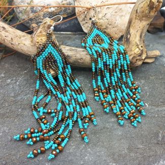 Statement Turquoise Bronze Bead Earrings