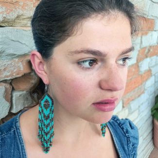 Turquoise & Bronze Long Beaded Earrings