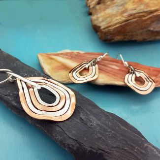 Pendant earrings copper silver teardrop set