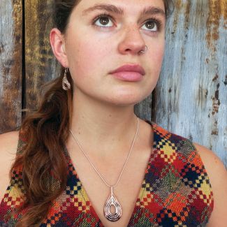 Copper Silver Teardrop Earring Pendant Set