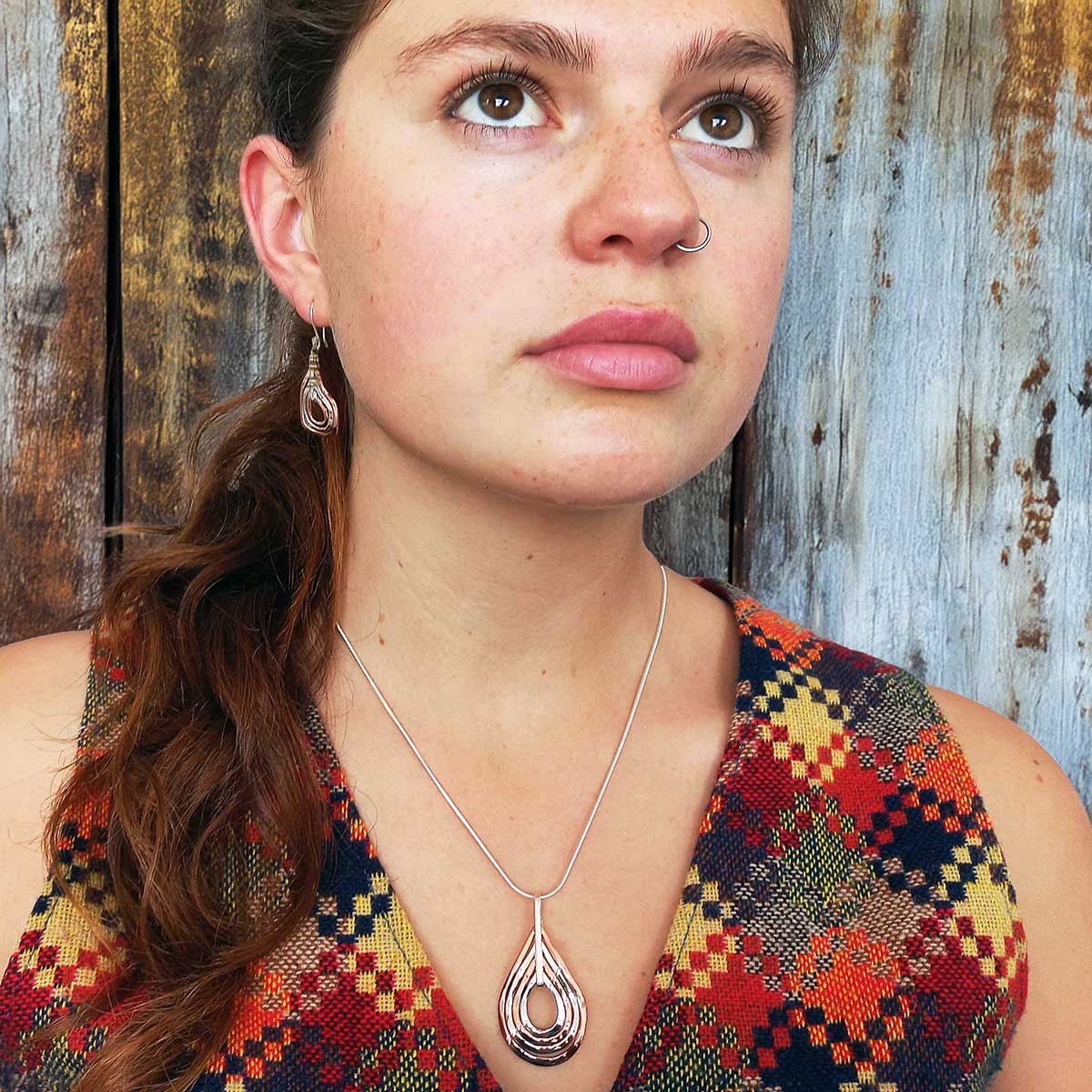 Copper silver earring pendant set