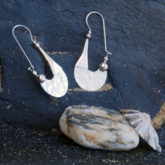 Mexican beaten silver unusual earrings