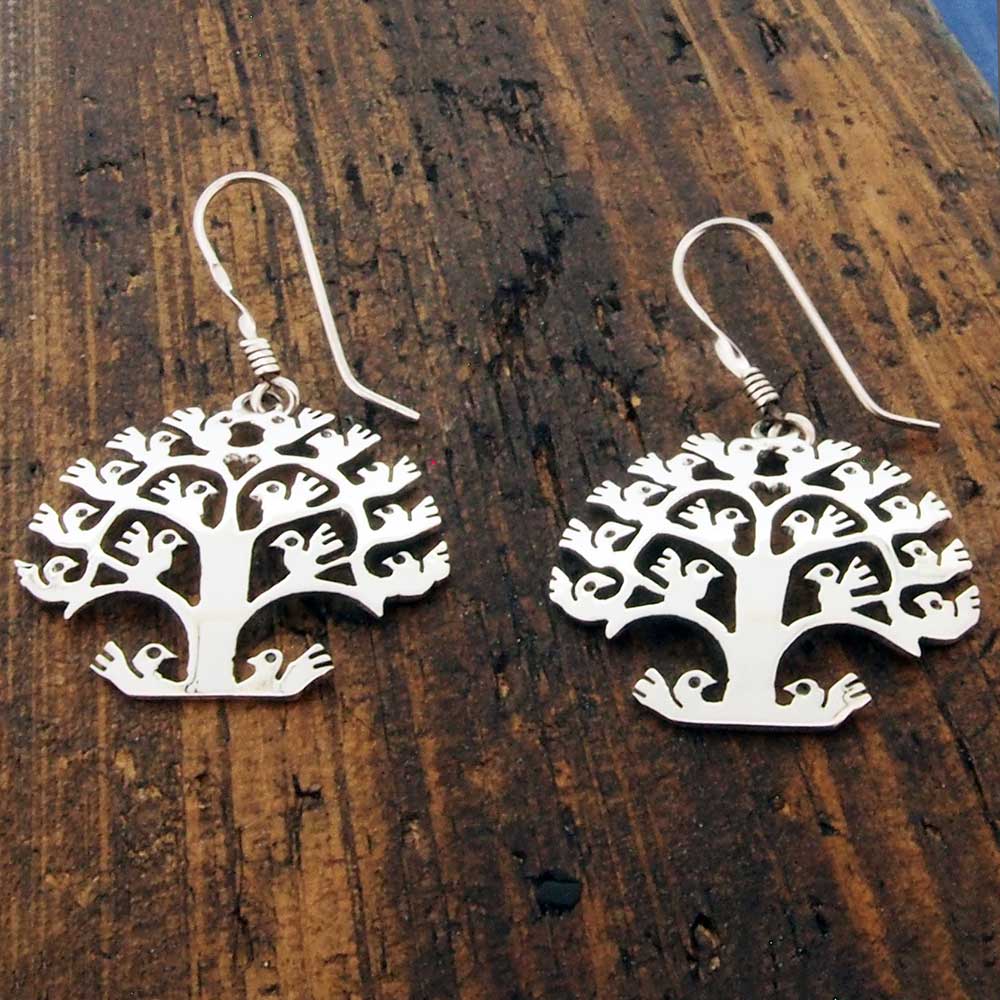 Orbed Tree of Life Silver Earrings Medium