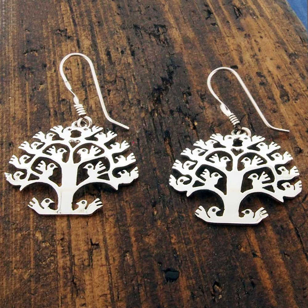 Orbed Tree of Life Silver Earrings Medium