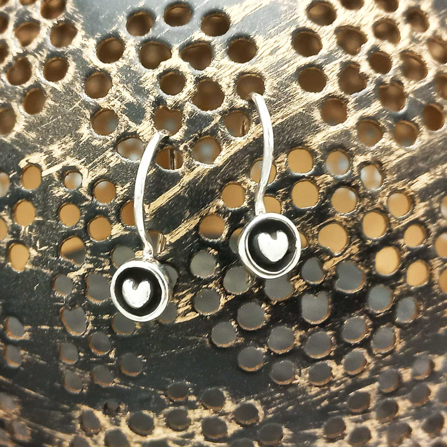 Dainty oxidised heart sterling silver earrings