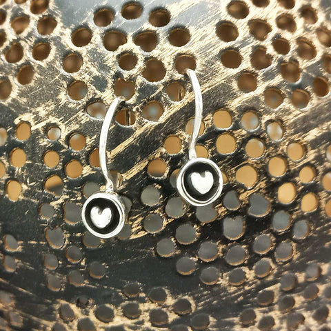 Dainty oxidised heart sterling silver earrings