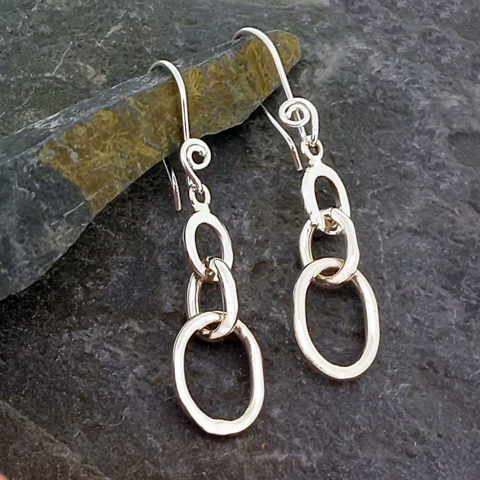 Triple Oval Link Silver Earrings Main image