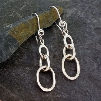 Triple Oval Link Silver Earrings (477)