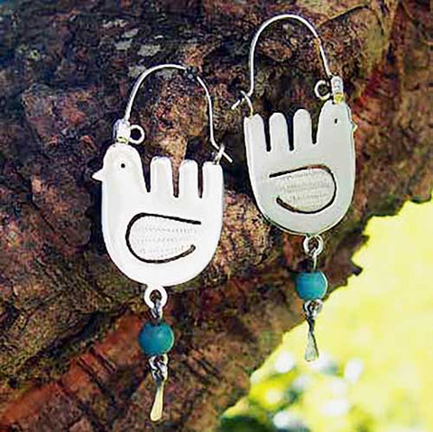 Mexican Bird Silver Earrings with Turquoise Stone