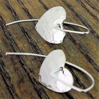 Long Hammered Silver Heart Earrings